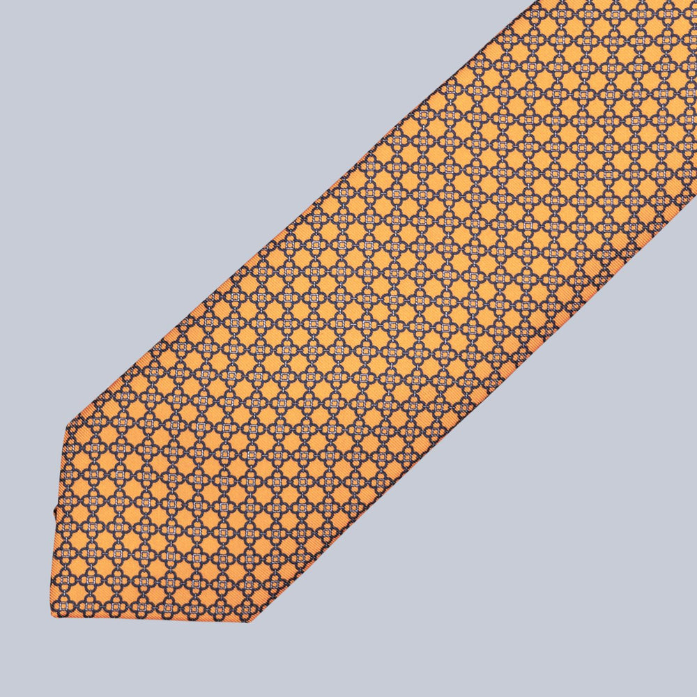 Orange & Navy Flower Pattern Tie