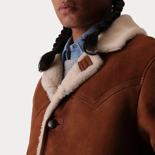 Brown Single Breasted Sheepskin Coat
