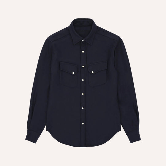 Navy Flannel Western Shirt - Slim Fit