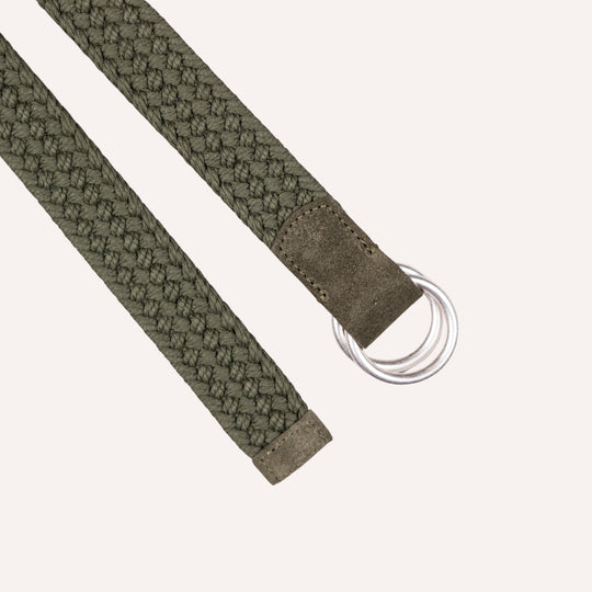 Dark Olive Green Double Silver Ring Woven Belt