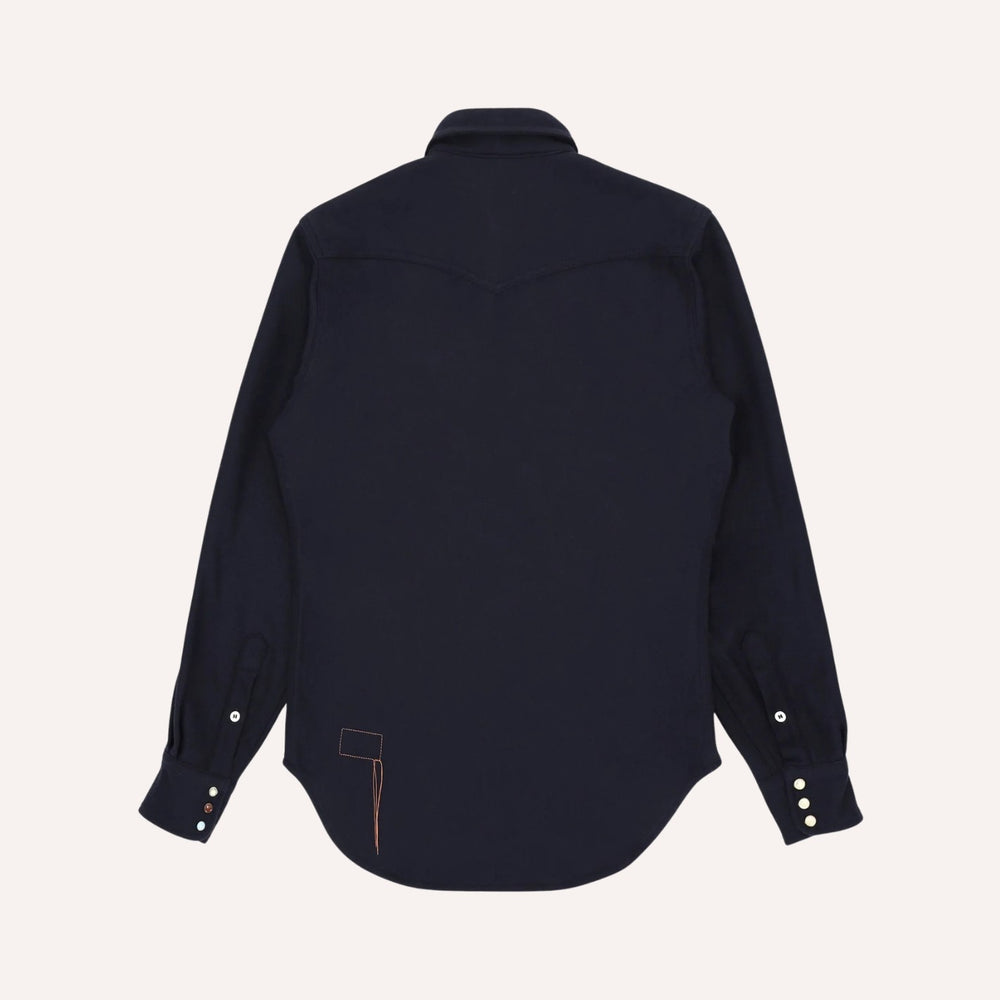 Navy Flannel Western Shirt - Slim Fit