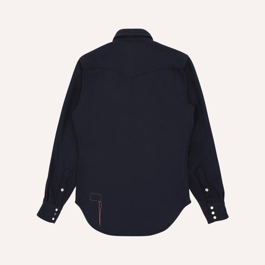Navy Flannel Western Shirt - Slim Fit