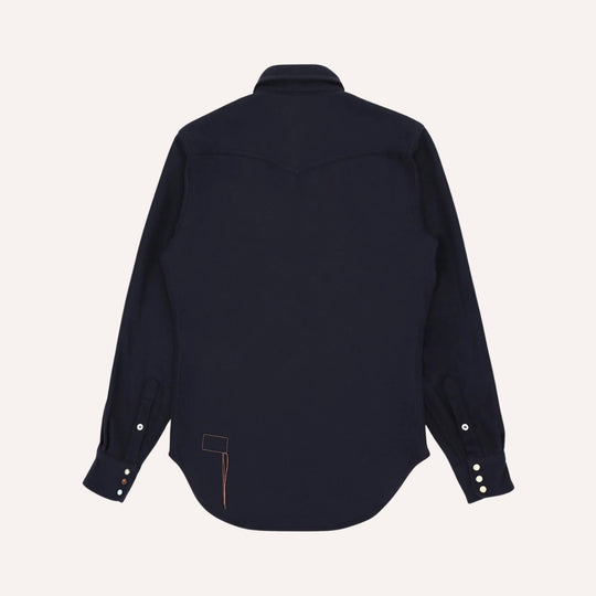 Navy Flannel Western Shirt - Slim Fit