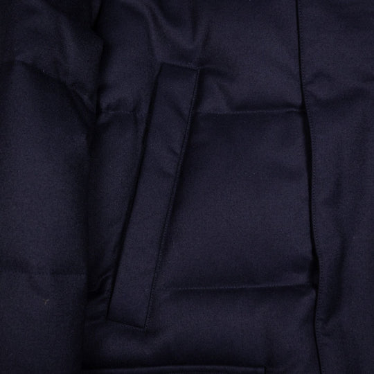 Navy Down Padded Wool Flannel Hooded Puffer