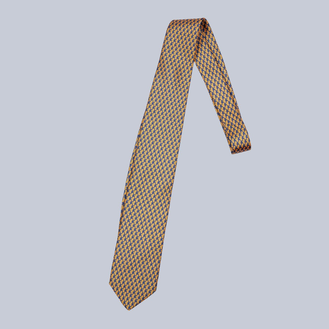 Navy & Orange Leaf Pattern Tie