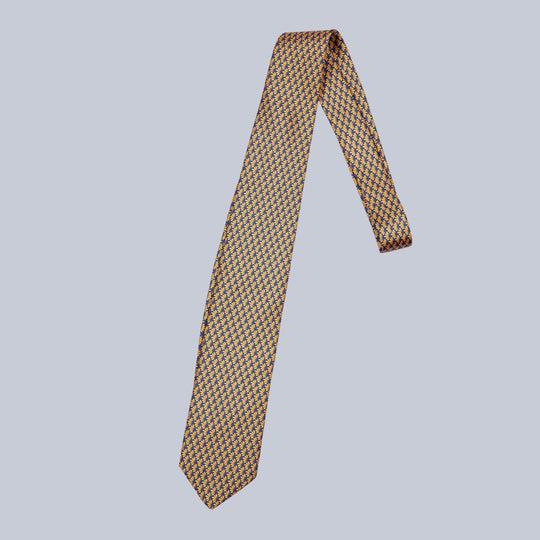 Navy & Orange Leaf Pattern Tie