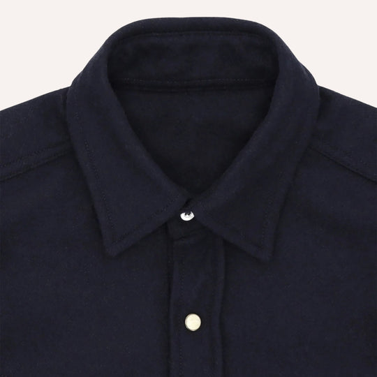 Navy Flannel Western Shirt - Slim Fit