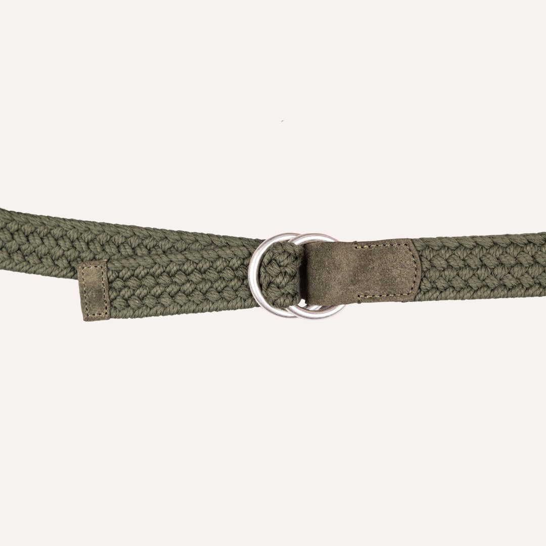 Dark Olive Green Double Silver Ring Woven Belt