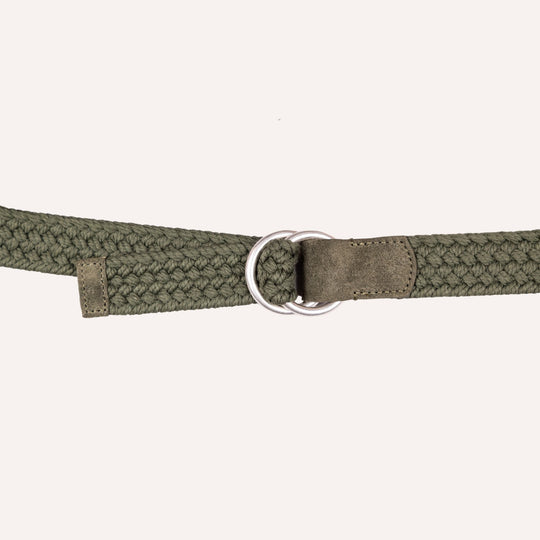 Dark Olive Green Double Silver Ring Woven Belt