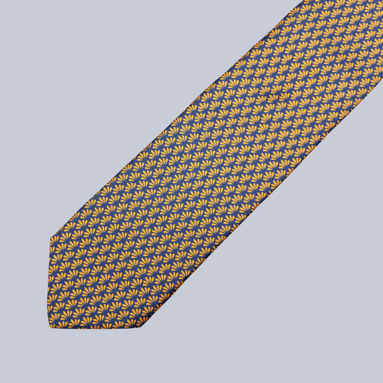 Navy & Orange Leaf Pattern Tie
