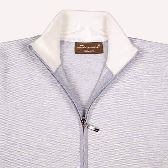 Dusty Blue Cotton Cashmere Full Zip Sweater