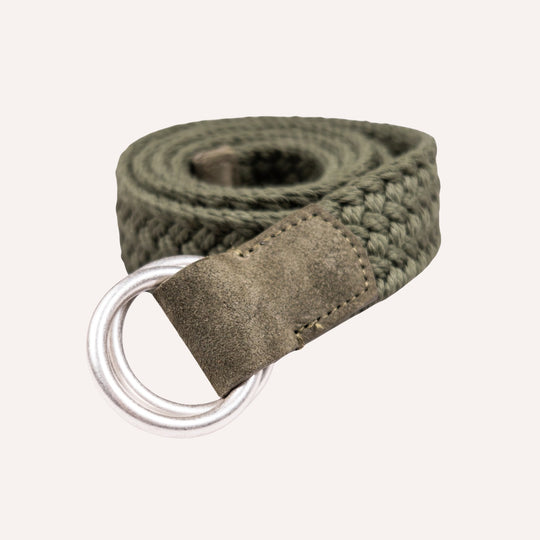Dark Olive Green Double Silver Ring Woven Belt