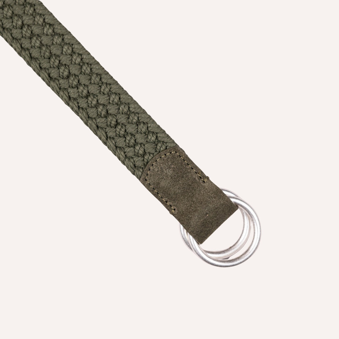 Dark Olive Green Double Silver Ring Woven Belt
