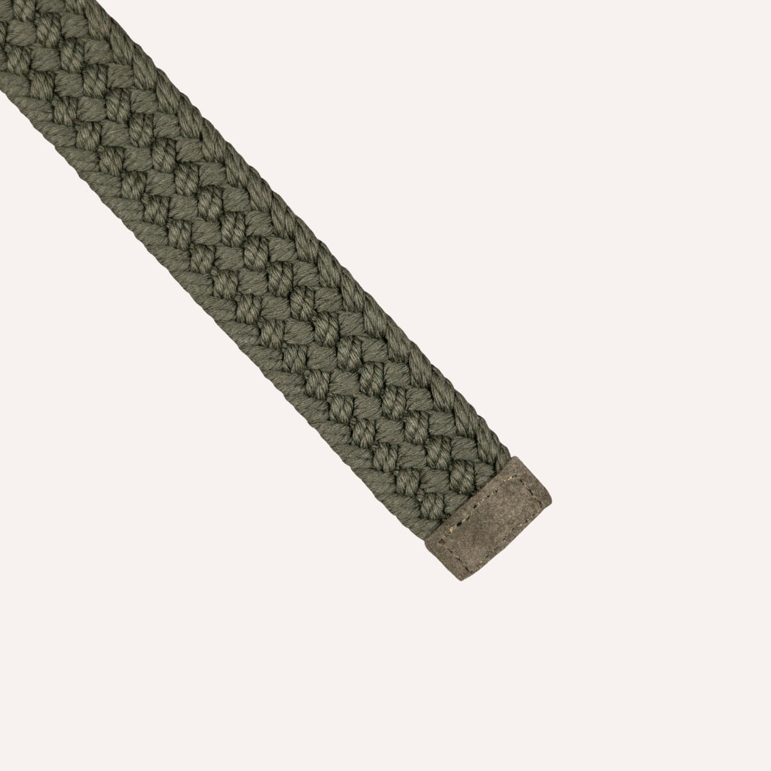 Dark Olive Green Double Silver Ring Woven Belt