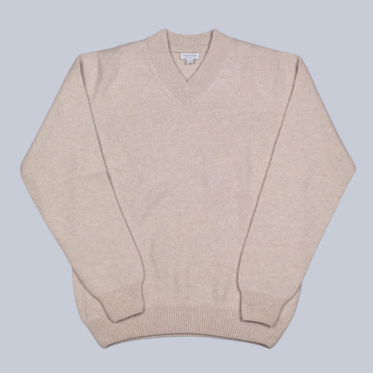 Oatmeal Melange Lambswool V-Neck Sweater