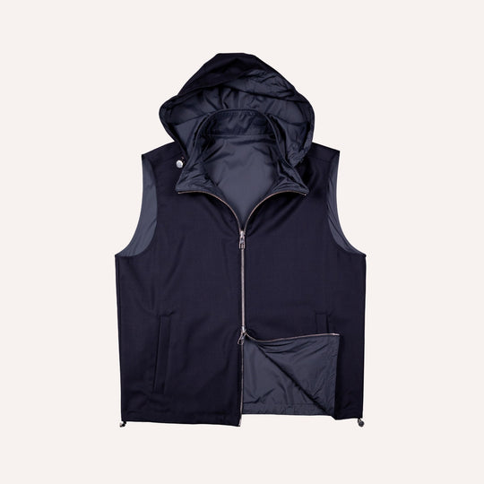 Navy Reversible Wool & Polyester Lightweight Gilet