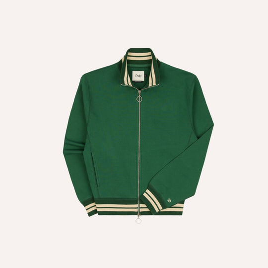Green & Ecru Cotton Full-Zip Sweatshirt
