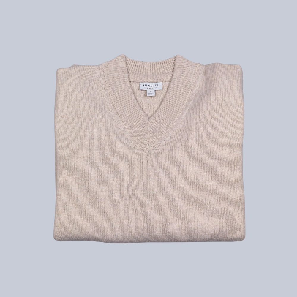Oatmeal Melange Lambswool V-Neck Sweater