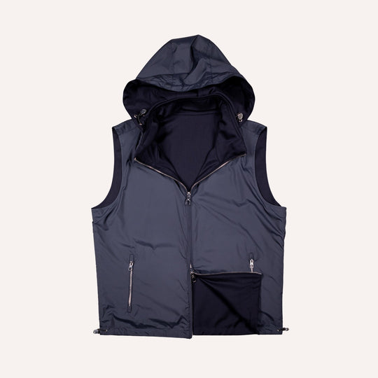 Navy Reversible Wool & Polyester Lightweight Gilet