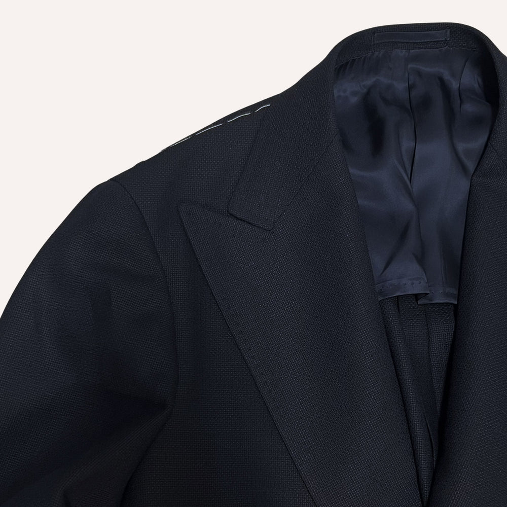 Navy Double-Breasted Wool Summer Balloon Blazer