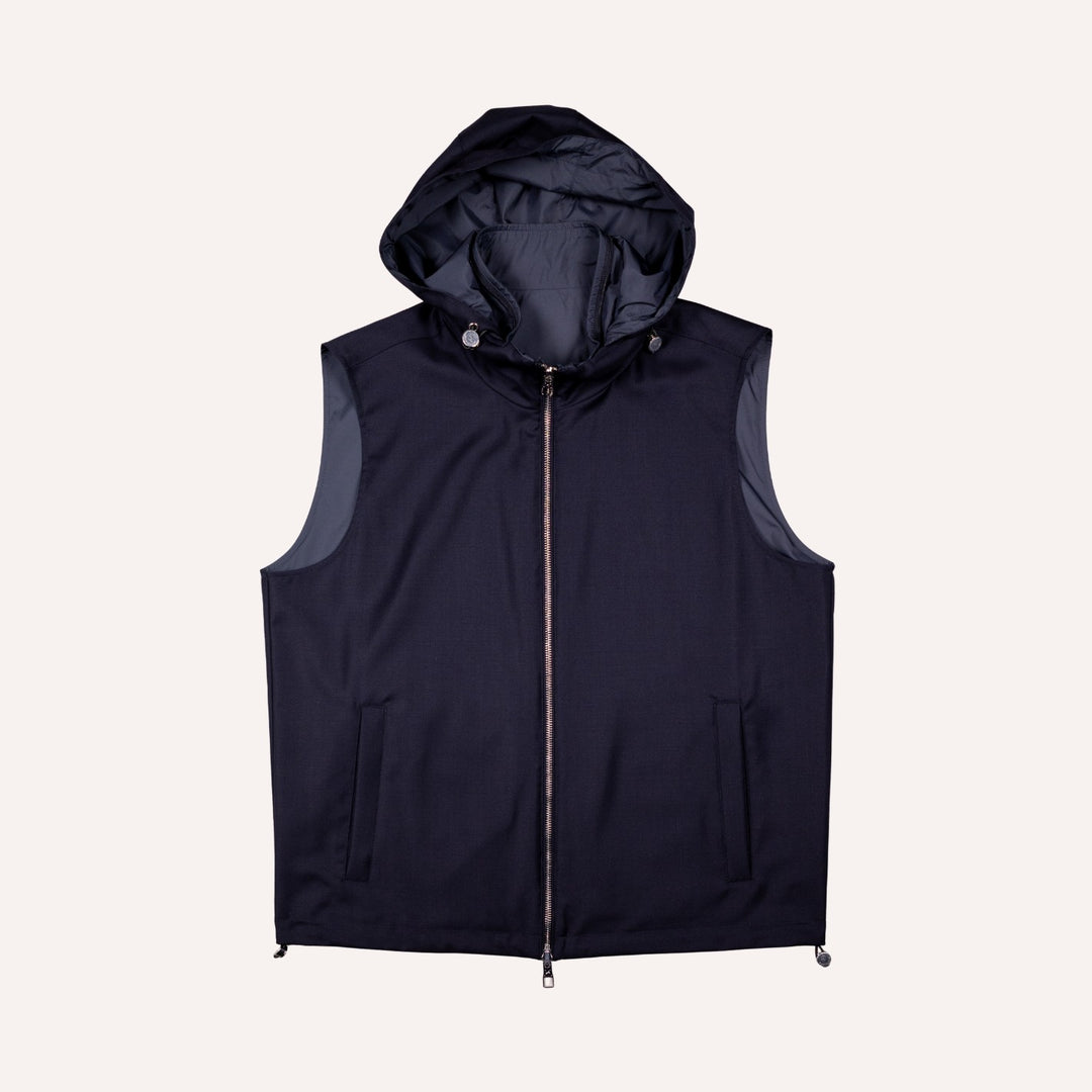 Navy Reversible Wool & Polyester Lightweight Gilet