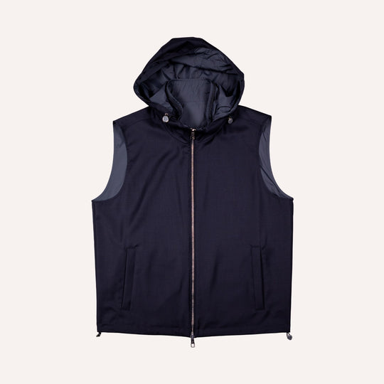 Navy Reversible Wool & Polyester Lightweight Gilet