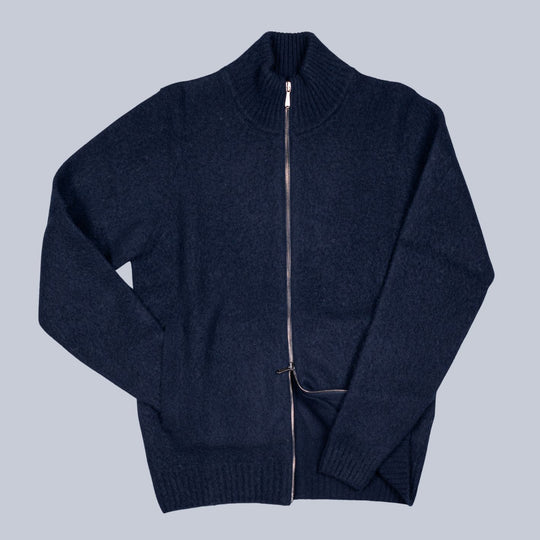 Navy Lambswool Full Zip Sweater