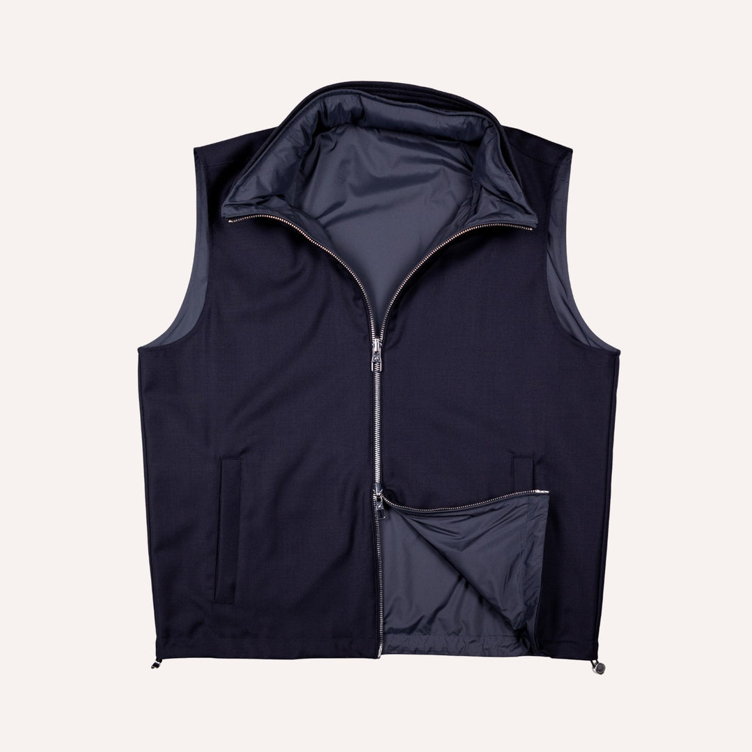 Navy Reversible Wool & Polyester Lightweight Gilet