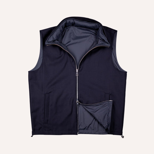 Navy Reversible Wool & Polyester Lightweight Gilet