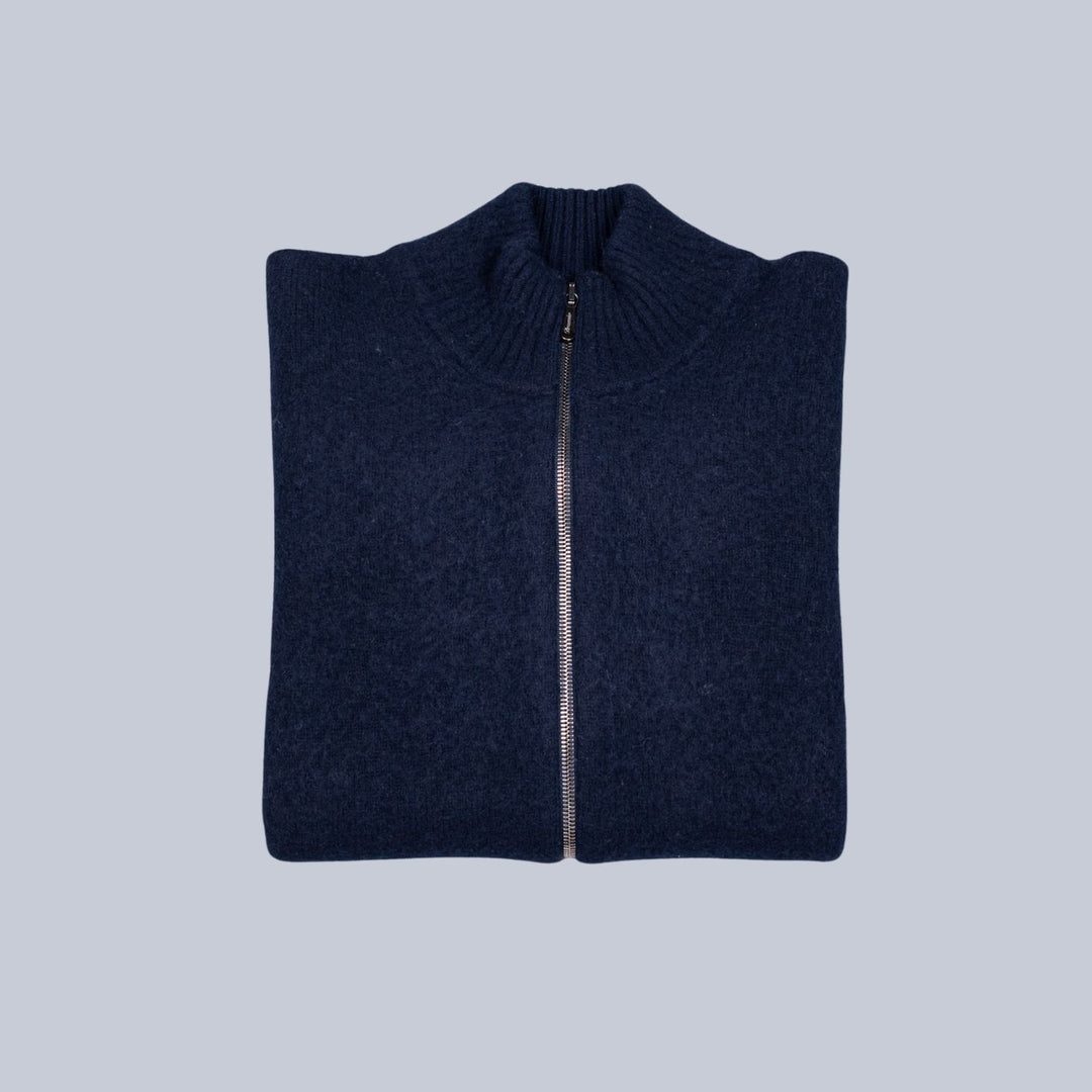 Navy Lambswool Full Zip Sweater