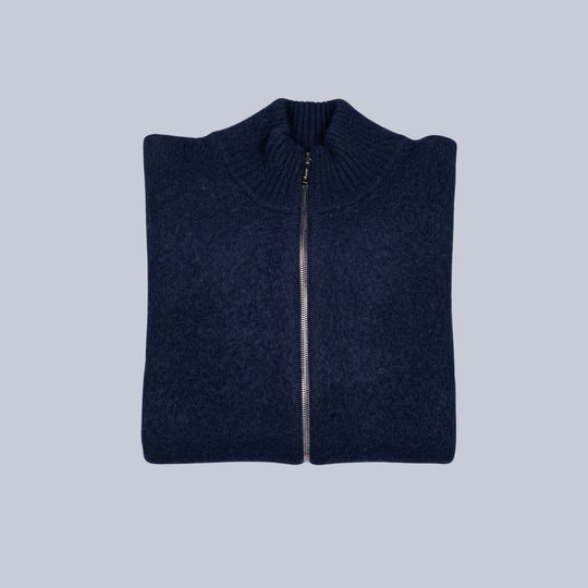 Navy Lambswool Full Zip Sweater