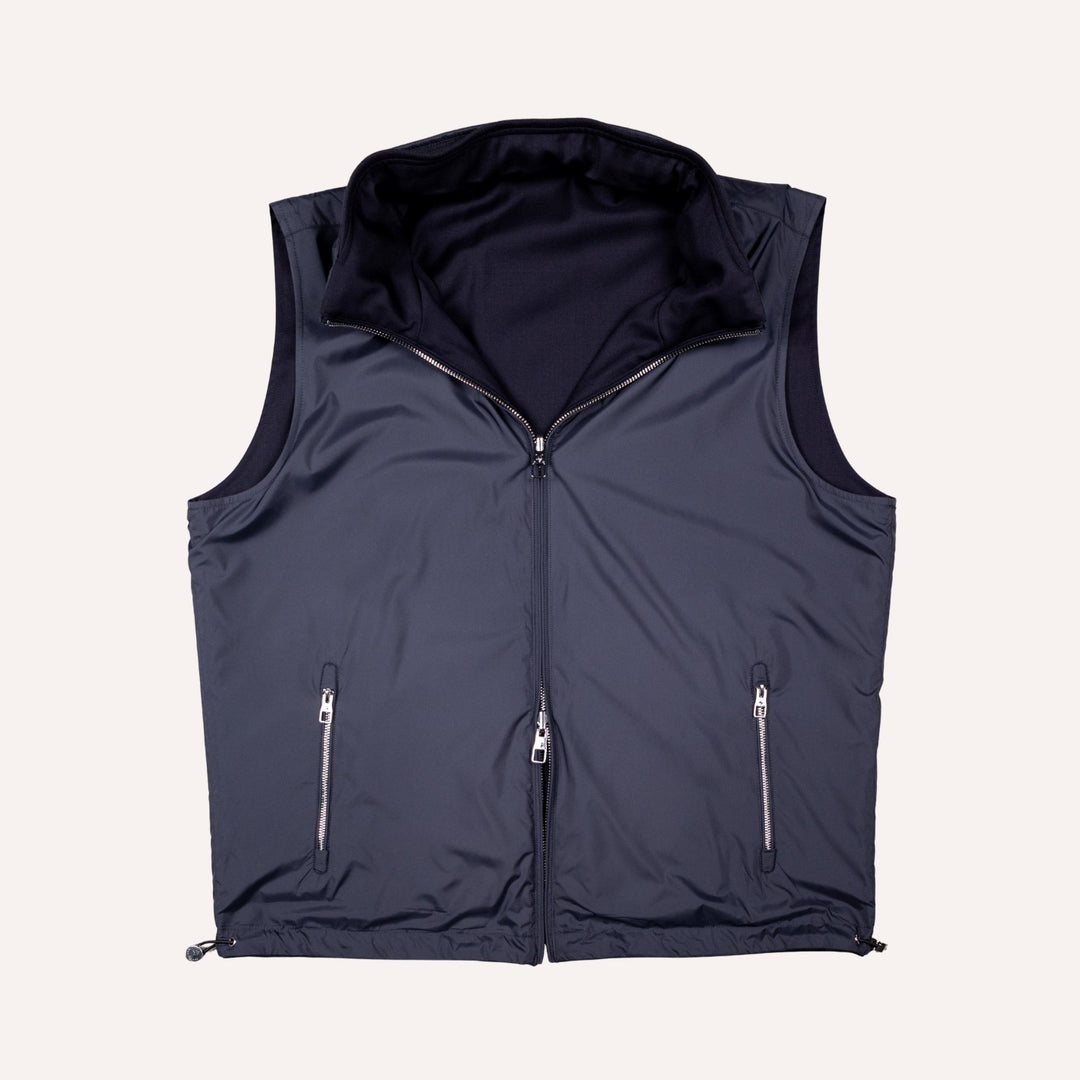 Navy Reversible Wool & Polyester Lightweight Gilet