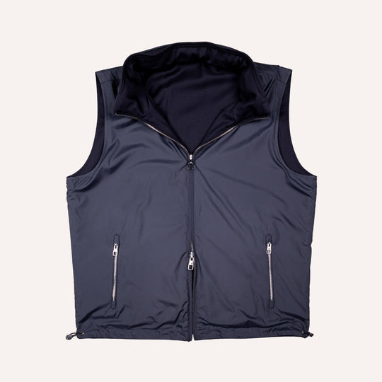 Navy Reversible Wool & Polyester Lightweight Gilet