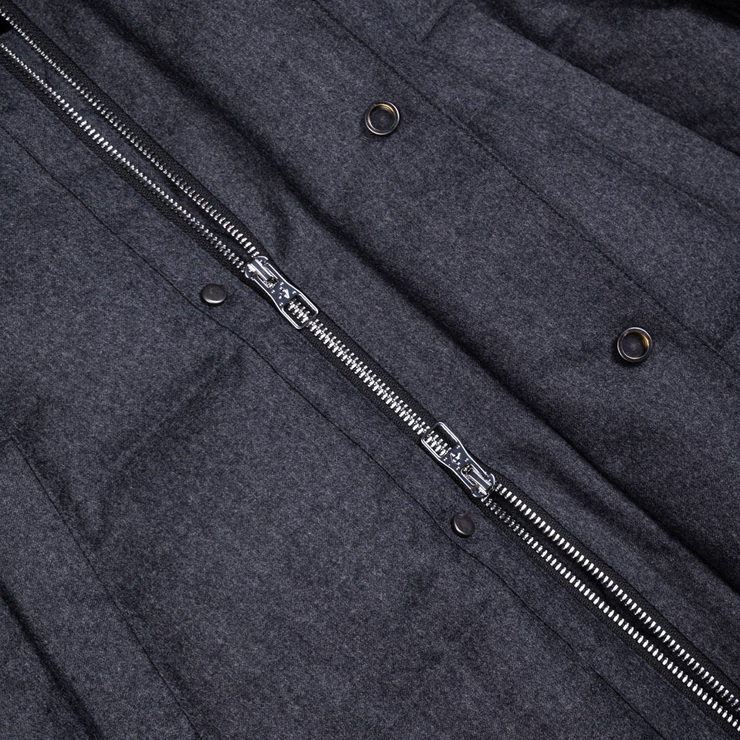 Grey Down Padded Wool Flannel Hooded Puffer
