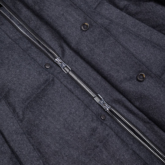 Grey Down Padded Wool Flannel Hooded Puffer