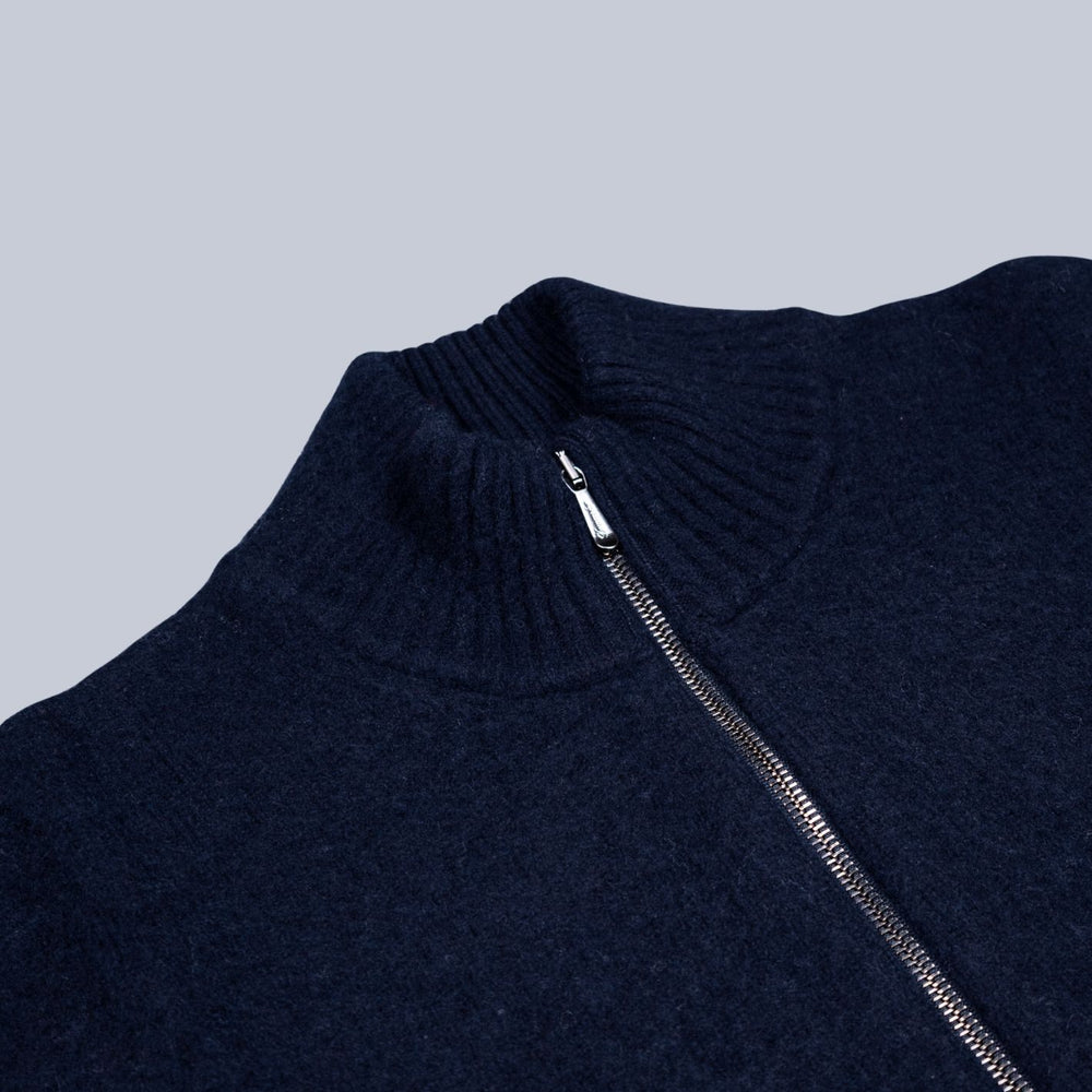 Navy Lambswool Full Zip Sweater
