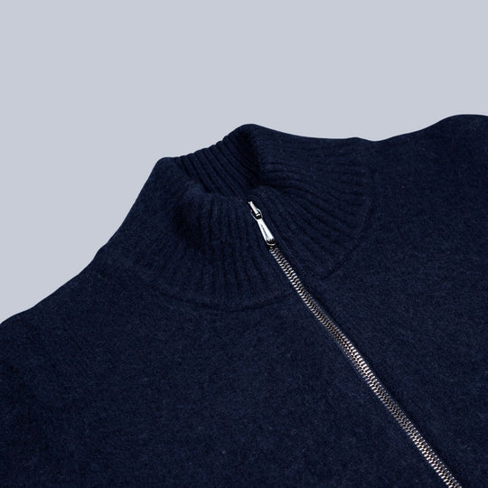 Navy Lambswool Full Zip Sweater