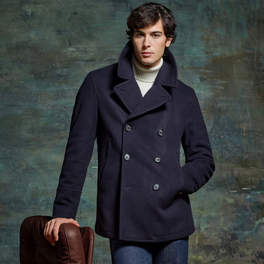 Navy Wool Cashmere Peacoat