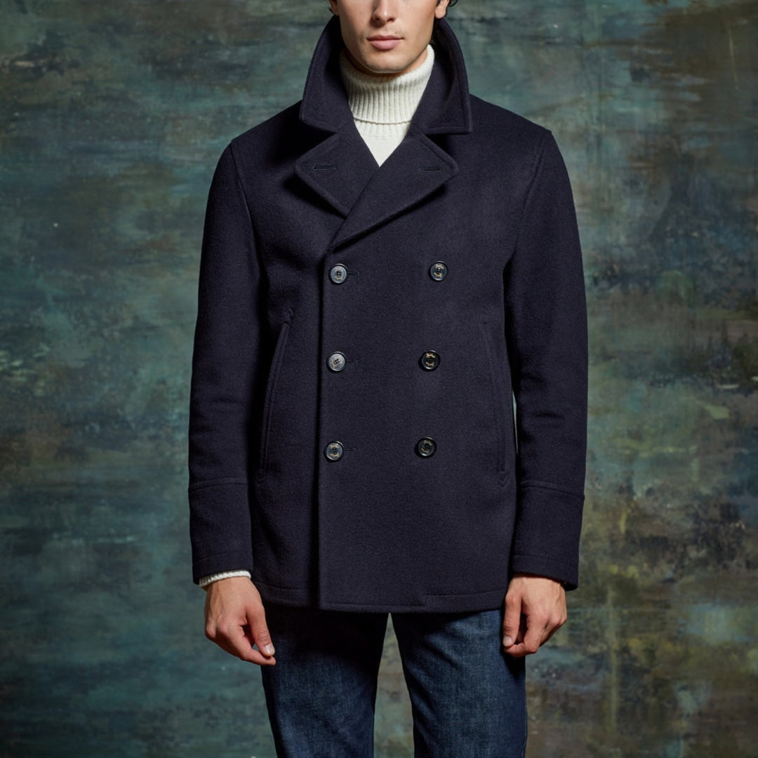 Navy Wool Cashmere Peacoat