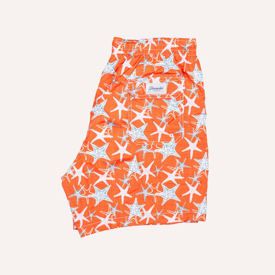 Coral Red Starfish Printed Swim Shorts