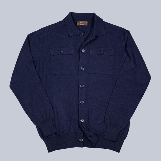 Navy Cashmere Knit Overshirt Sweater