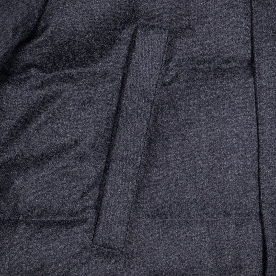 Grey Down Padded Wool Flannel Hooded Puffer