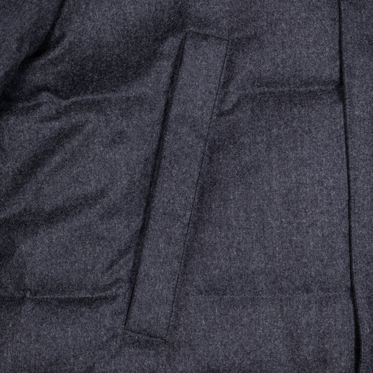Grey Down Padded Wool Flannel Hooded Puffer
