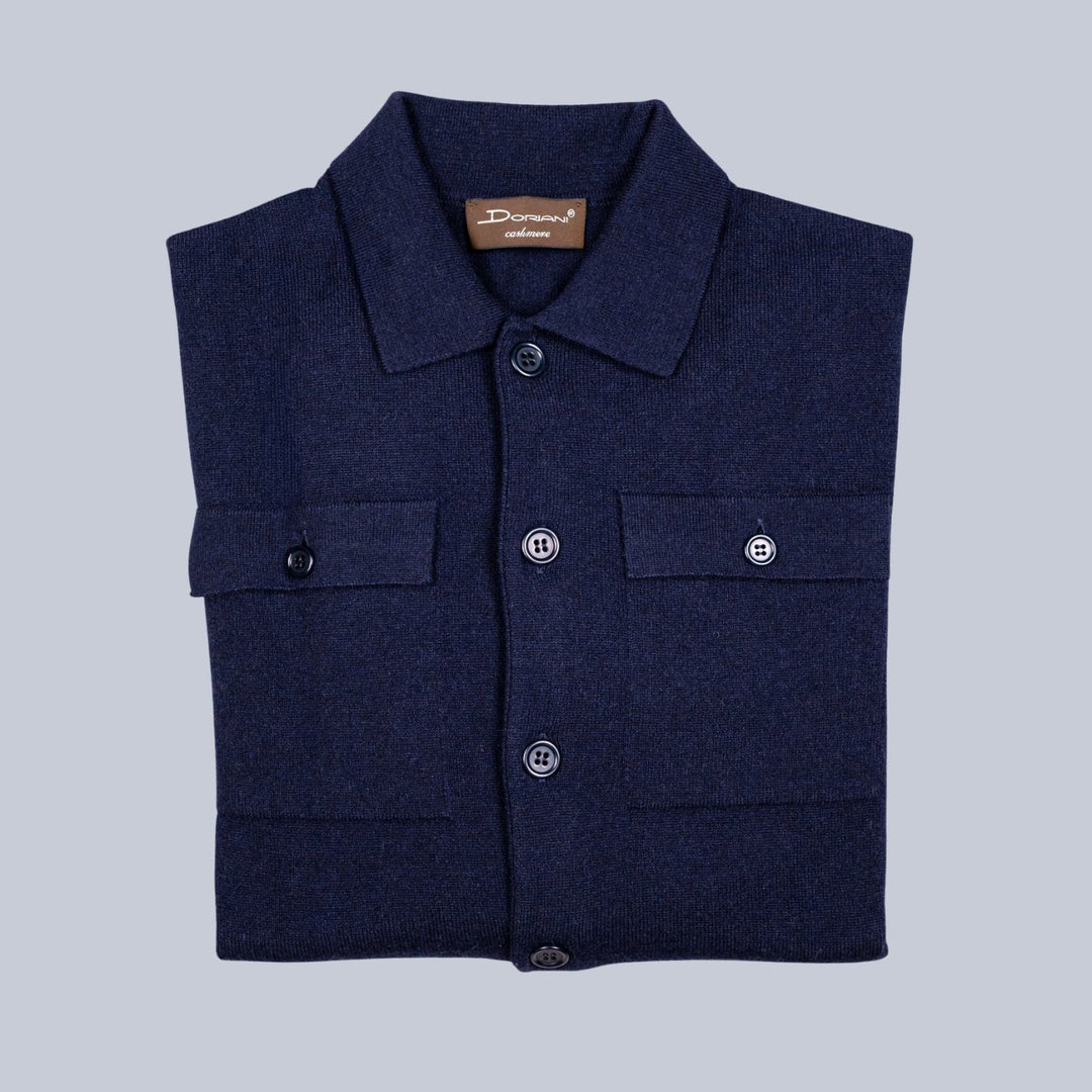 Navy Cashmere Knit Overshirt Sweater