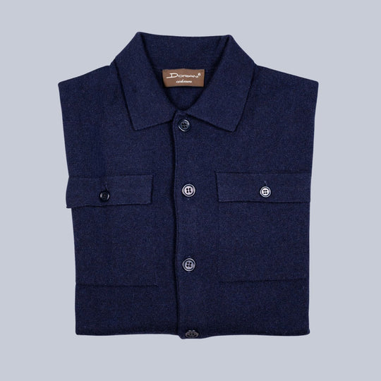 Navy Cashmere Knit Overshirt Sweater