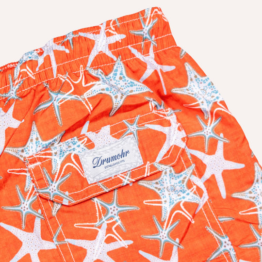 Coral Red Starfish Printed Swim Shorts