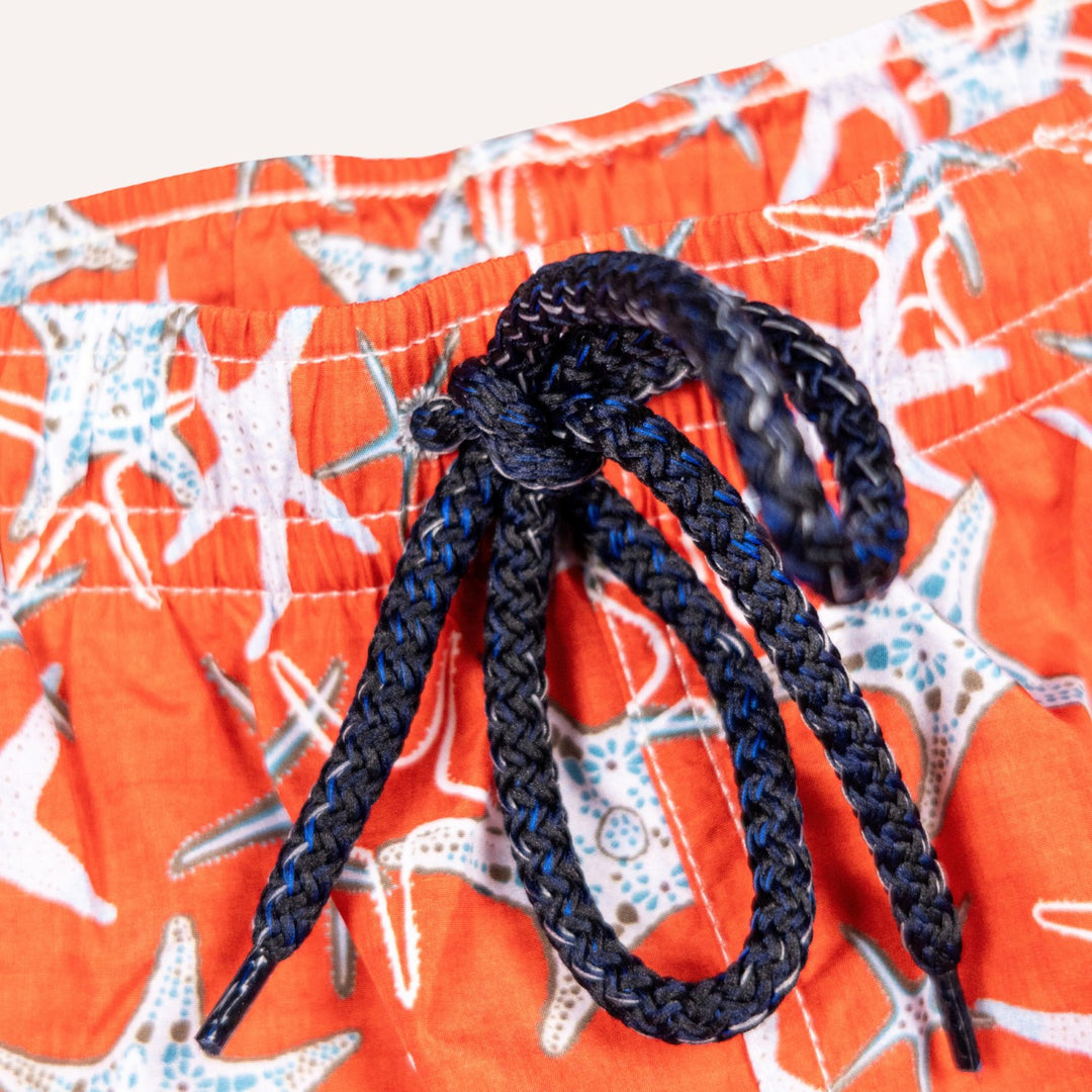 Coral Red Starfish Printed Swim Shorts