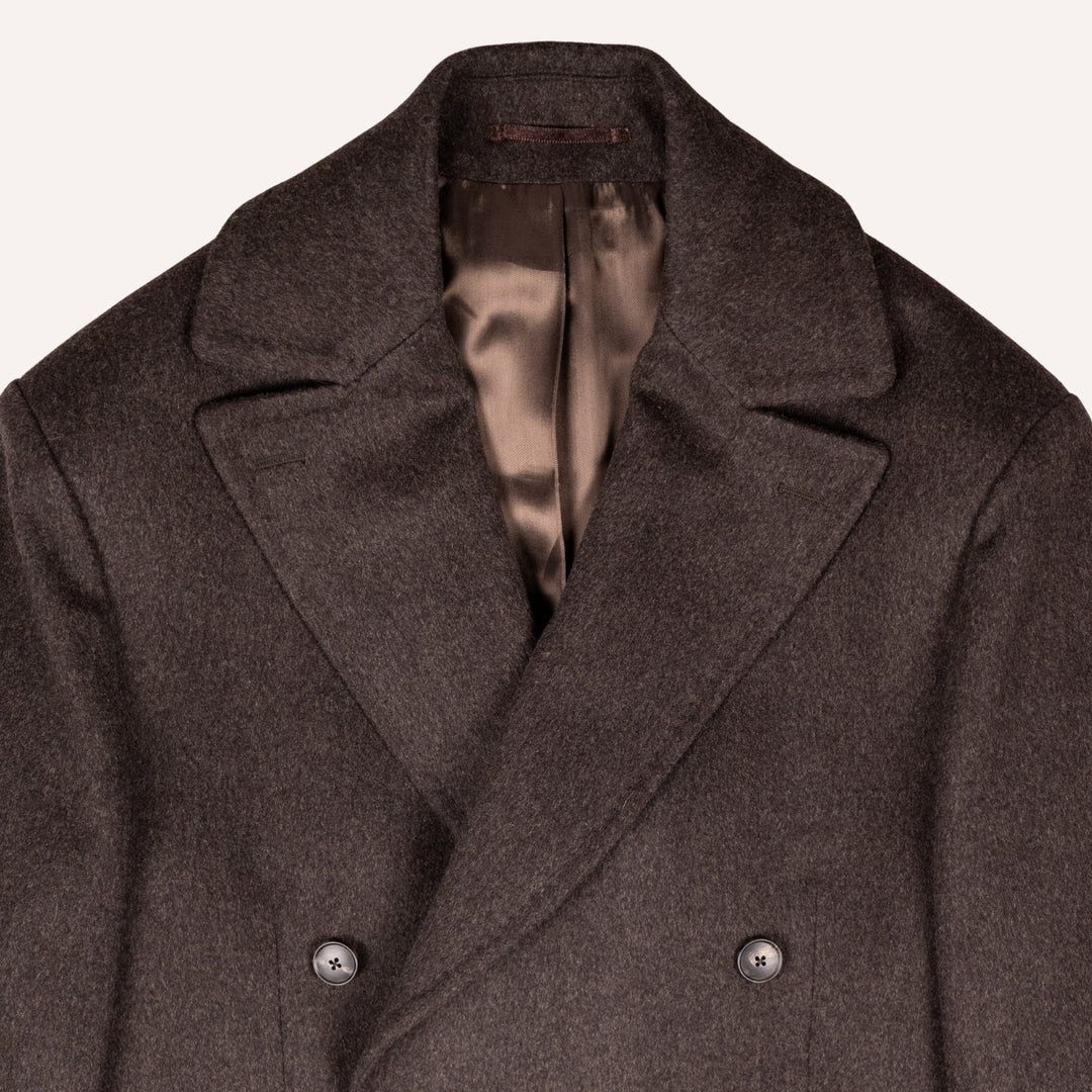 Brown Melange Wool Double Breasted Coat