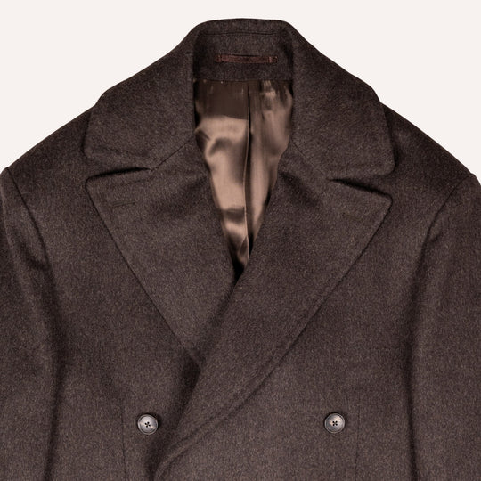 Brown Melange Wool Double Breasted Coat