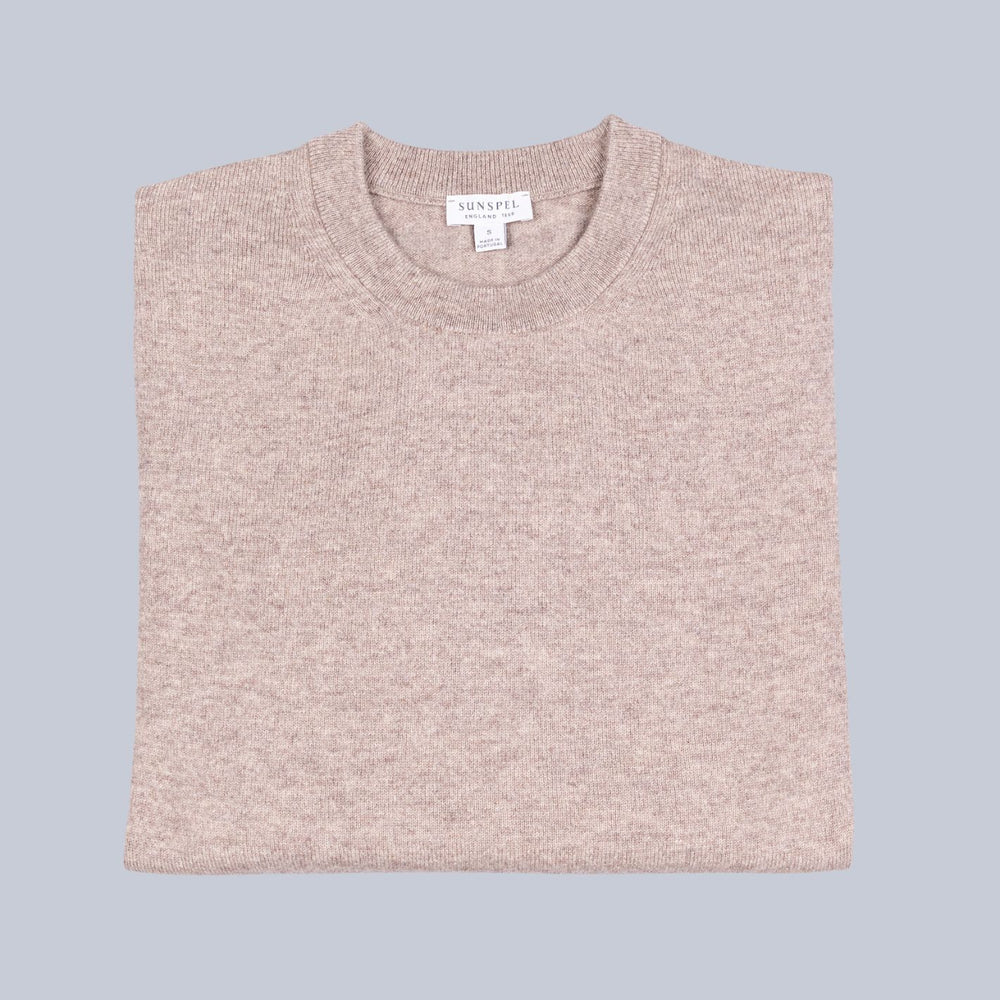 Oatmeal Melange Cashmere Crewneck Sweater